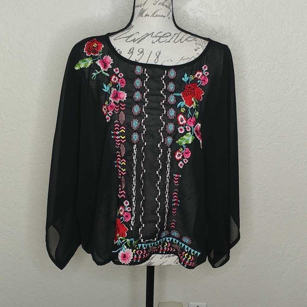 The Paragon Sheer Floral Embroidered Top Size S